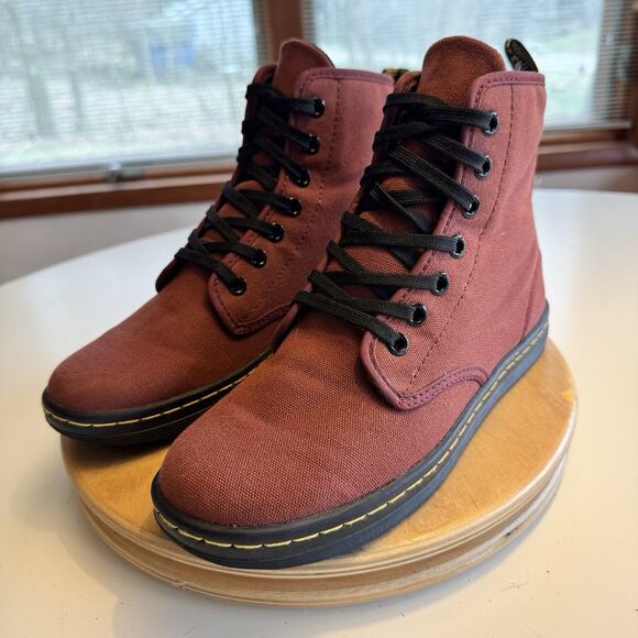 Dr Doc Martens Womens Size 6 Rust Red Shoreditch Canvas Boots 7 Eye Ankle Shoes - Picture 1 of 7